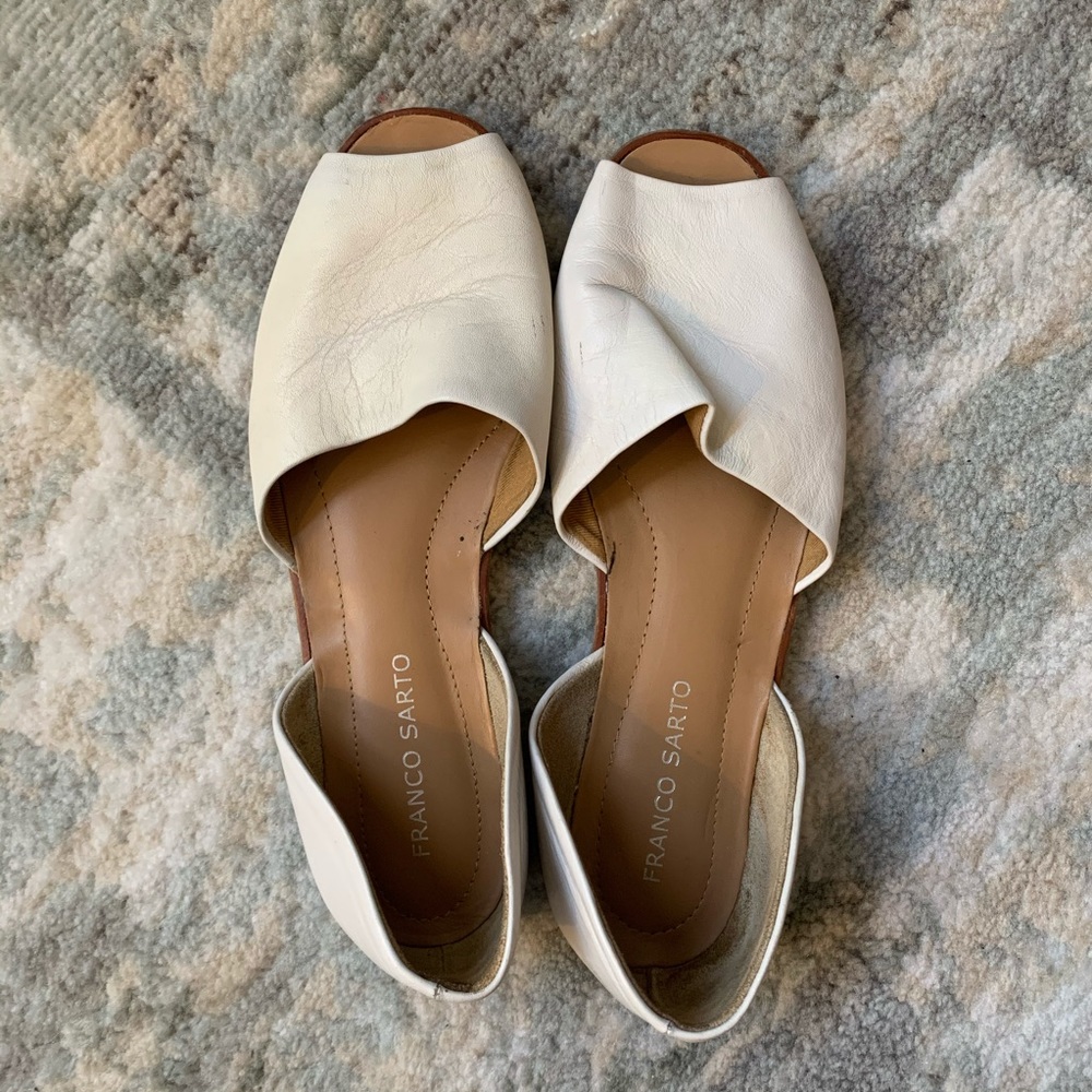 Franco Sarto d’Orsay peep toe flats white leather